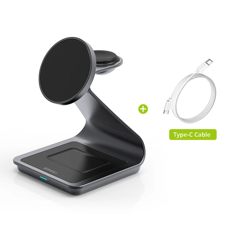 Magnetic 3-in-1 wireless charging station for iPhone and Apple Watch