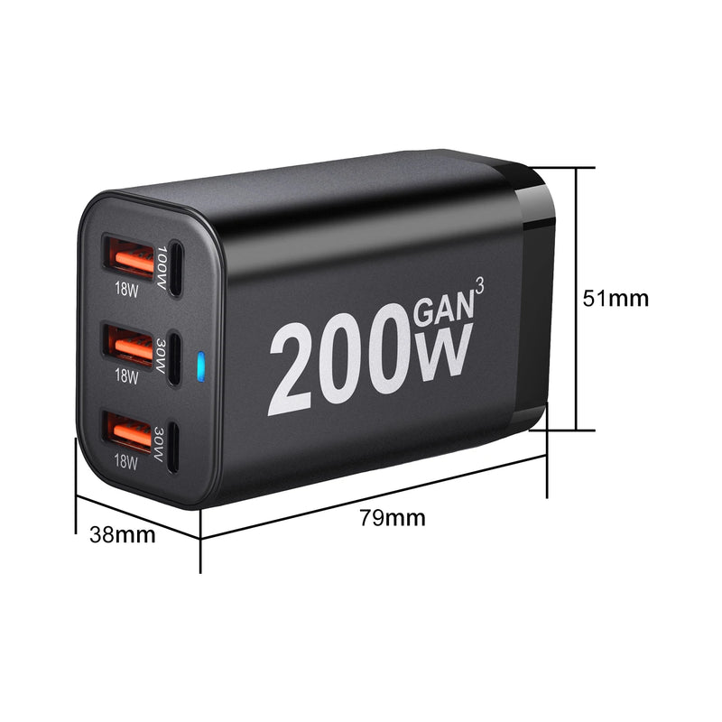 Lightweight 100W dual-port GaN charger for home, office, and travel.