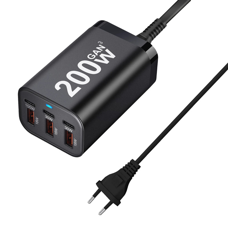 Powerful USB-C and USB-A charger for laptops and smartphones.